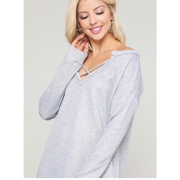 NEW! V-Neck Crisscross Top in Heather Gray! - Picture 2 of 4
